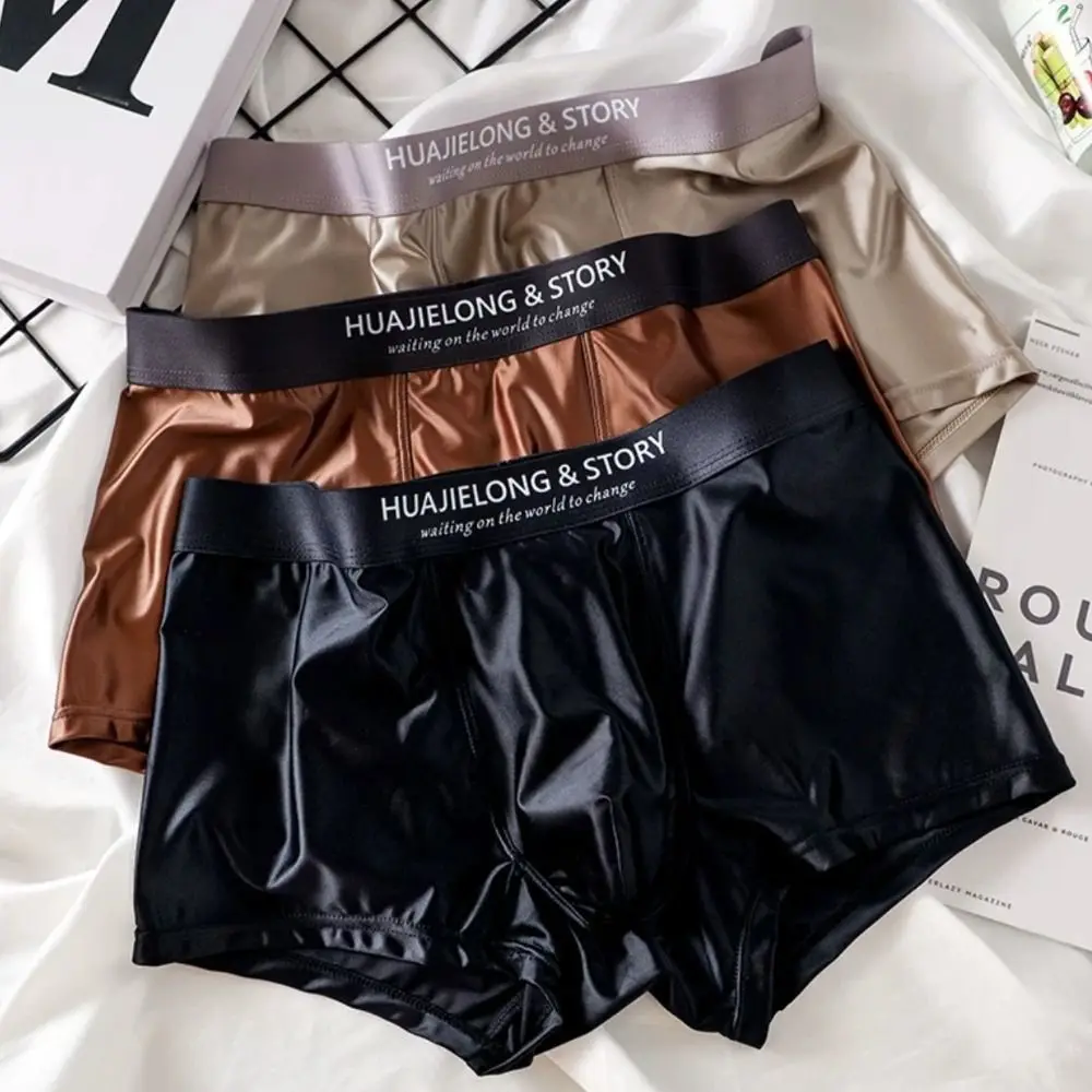 

Comfortable Thin Satin Silk Boxer Briefs Seamless Mid Waist Ice Silk Boxers Underpants Lingerie Underwear for Men Daily