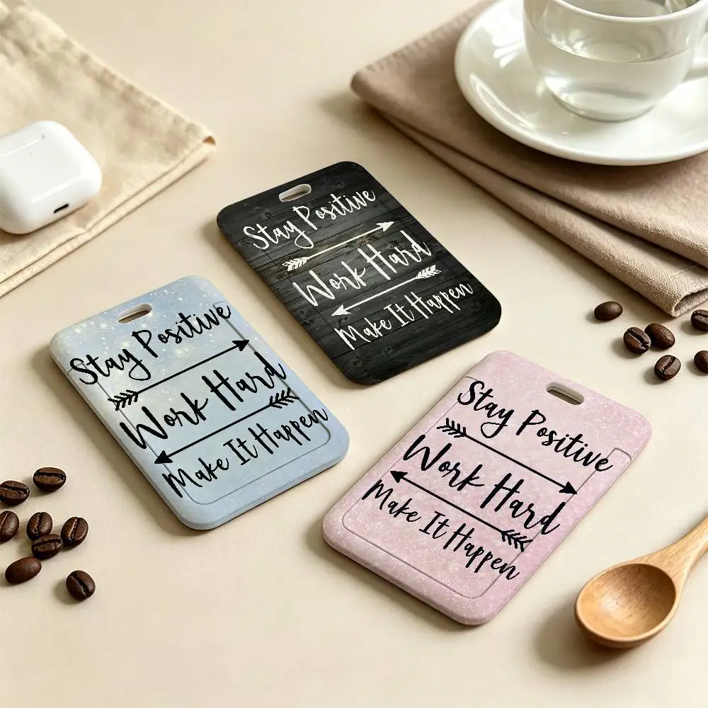I-Inspirational Quote Clear Window ID Card Holder Business Badge Holder With Neck Lanyard Office Work Permit Card Cover