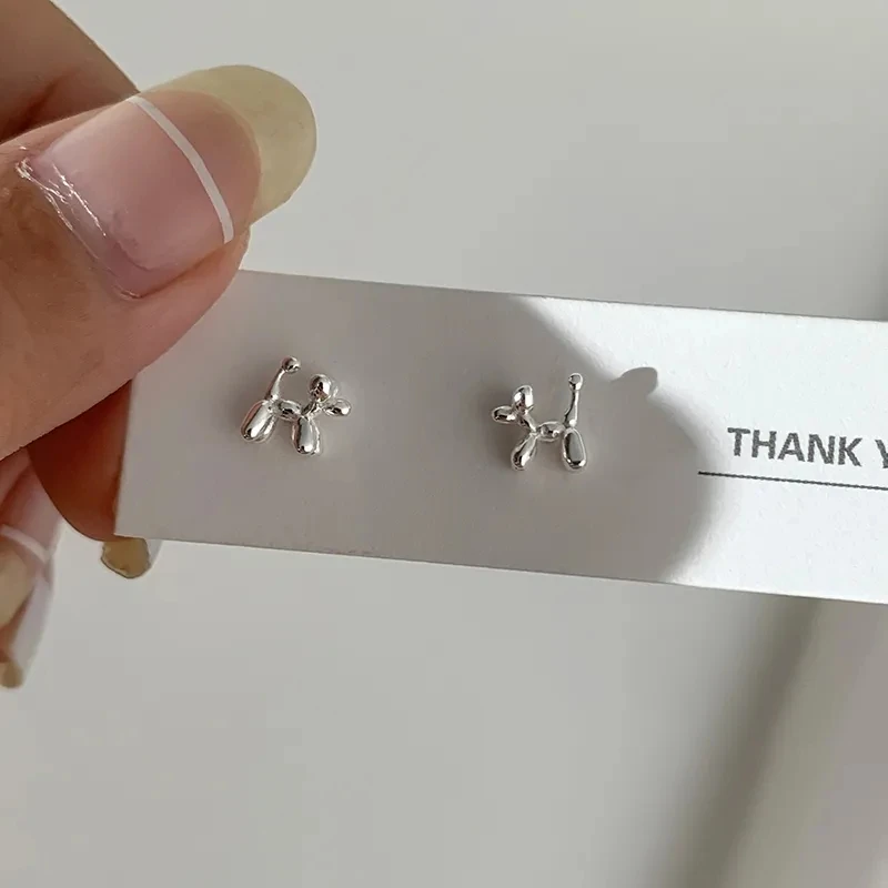 Trendy Gold and Silver Color Cute Animal Balloon Dog Hoop Earrings for Women Children Girls Punk Jewelry Creative Ear Buckle