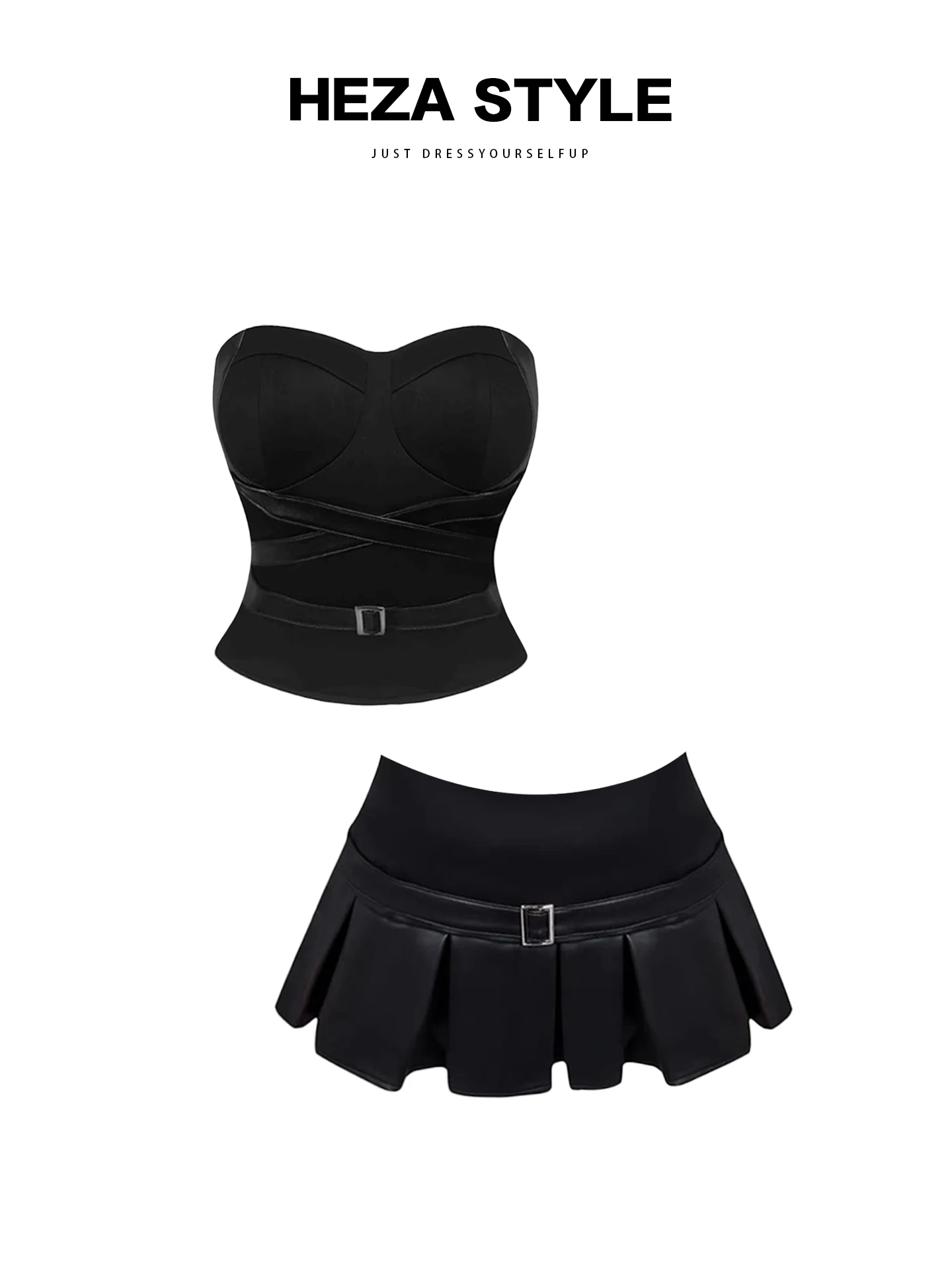 

Heza Spicy American Girl Crossed Strap Tube Top High Waist Midi Skirt Set Women Summer Faion plus Size Ensemble