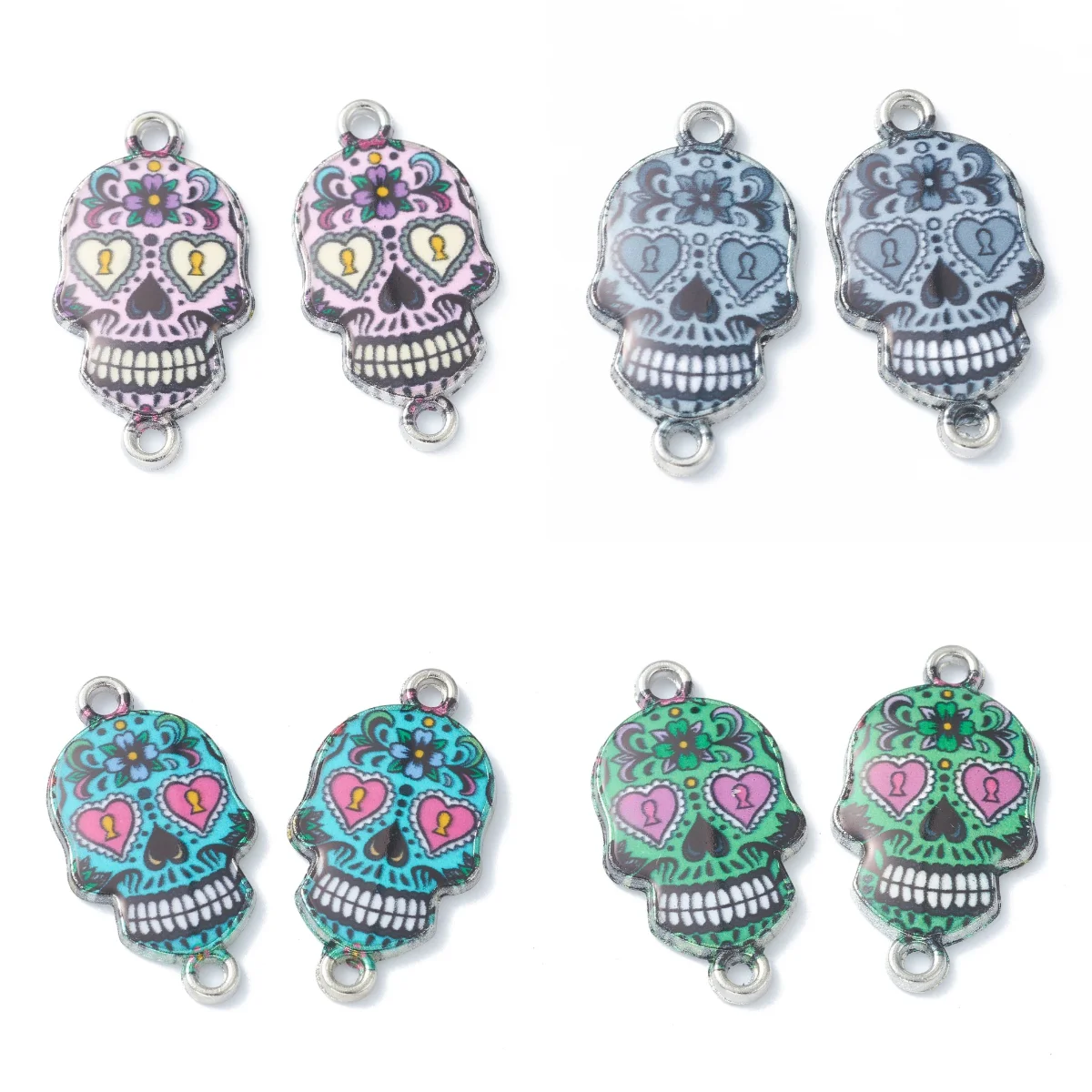 

50Pcs Skull Alloy Enamel Links Connectors Charms for Jewelry Making Earrings Bracelet Necklace DIY Halloween Links Charm Pendant