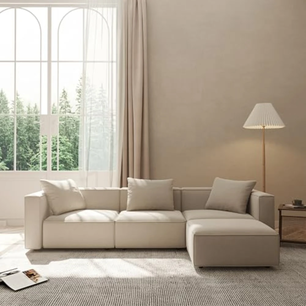 Luxury Modular Sectional Living Room Sofa Set Modern Minimalist Style Couch With Ottoman And Chaise L-Shape Linen-Like For Home