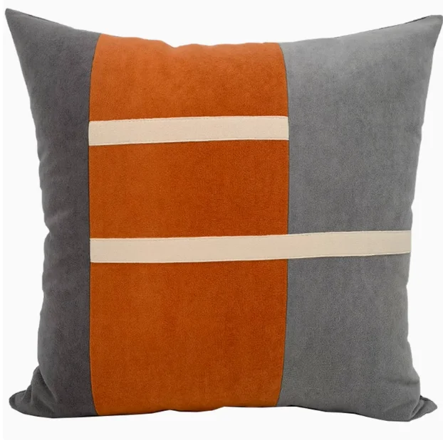 orange gray contrasting color suede square pillowcase cushion cover sofa decor