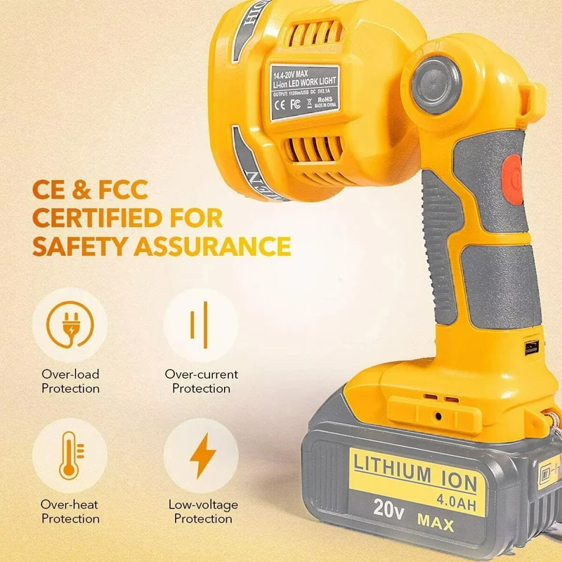 3W/12W 18V LED Lamp Flashlight For Dewalt DCB140 DCB200(NO Battery,NO Charger)Lithium Battery USB Outdoor Tools Work Light