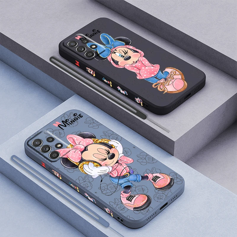 Capa de telefone de corda esquerda líquida Minnie rosa para Samsung Galaxy A73 A54 A34 A53 A33 A52 A32 A22 A71 A51 A21S 4G 5G Coque Capa