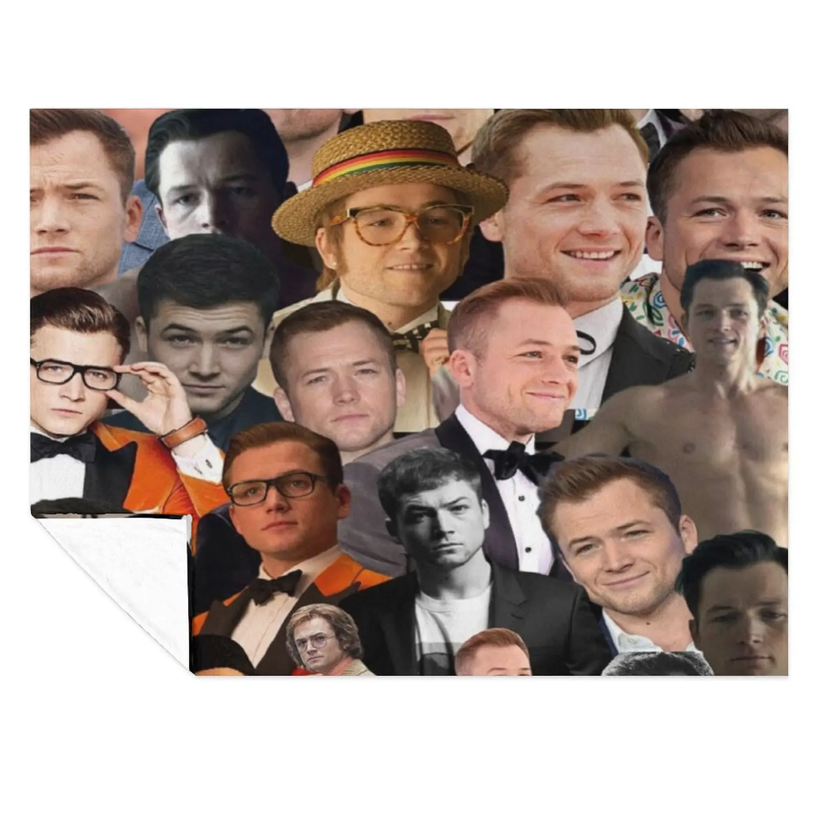 

taron egerton photo collage Throw Blanket Sofa Quilt Bed blankets ands Soft Plaid Blankets