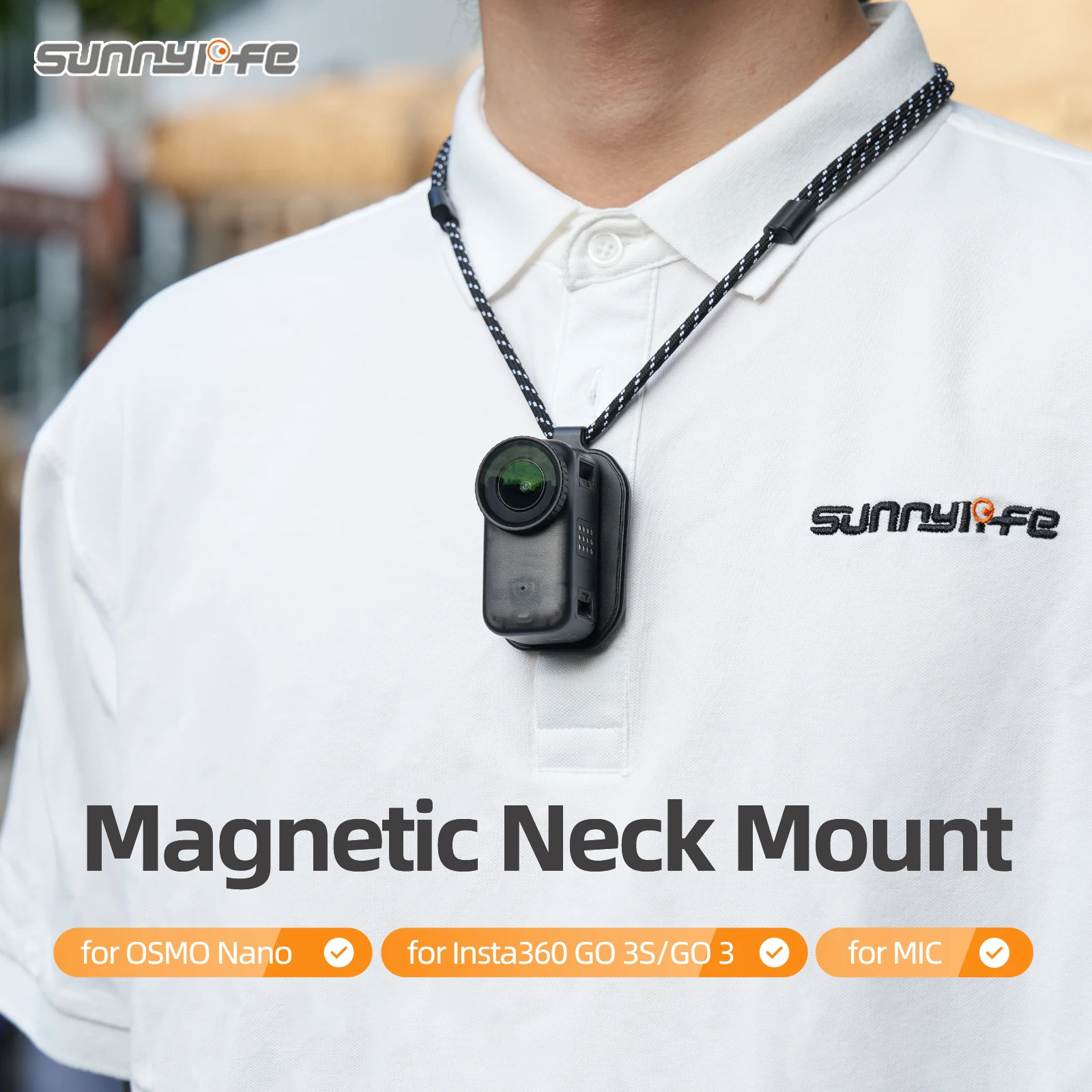 Sunnylife الرقبة معلقة ل OSMO Nano/Insta360 GO 3S/GO 3/DJI MIC 3/2/1 كاميرا تصوير الشخص الأول الصدر المغناطيسي الرقبة معلقة