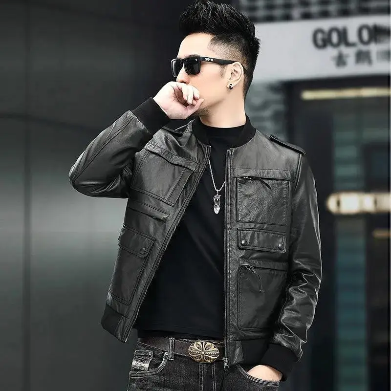 

Fashion Faux PU Leather Coat Zipper Overcoat Motor Jacket Motorcycle Bikers Men Clothing Male Spring Autumn High Quality L62