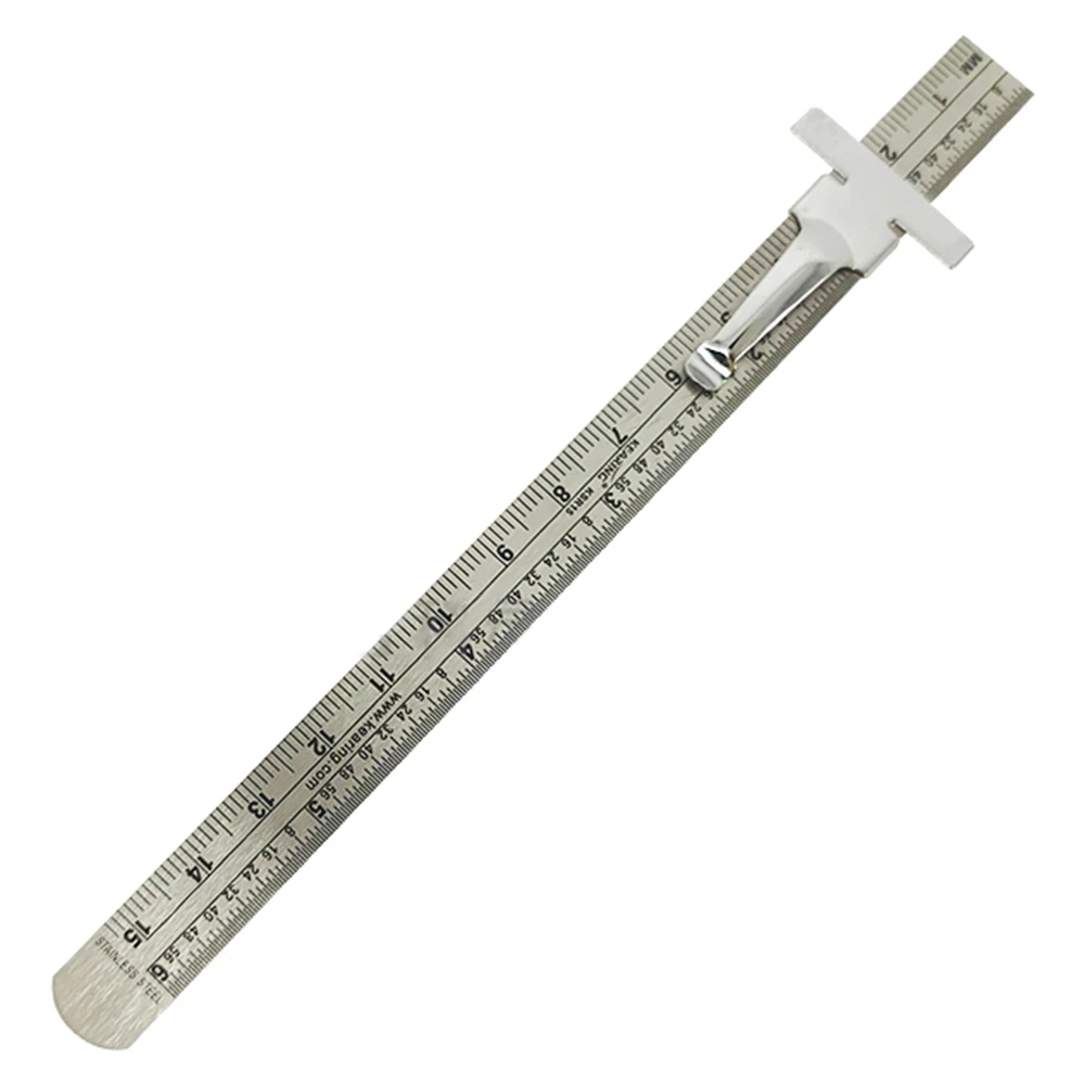 Kearing Depth Gauge Stainless Steel Ruler with Clip, Standard Ruler, Length Gauge, Scale Marking Measuring Tool, 6 Inch, 15cm