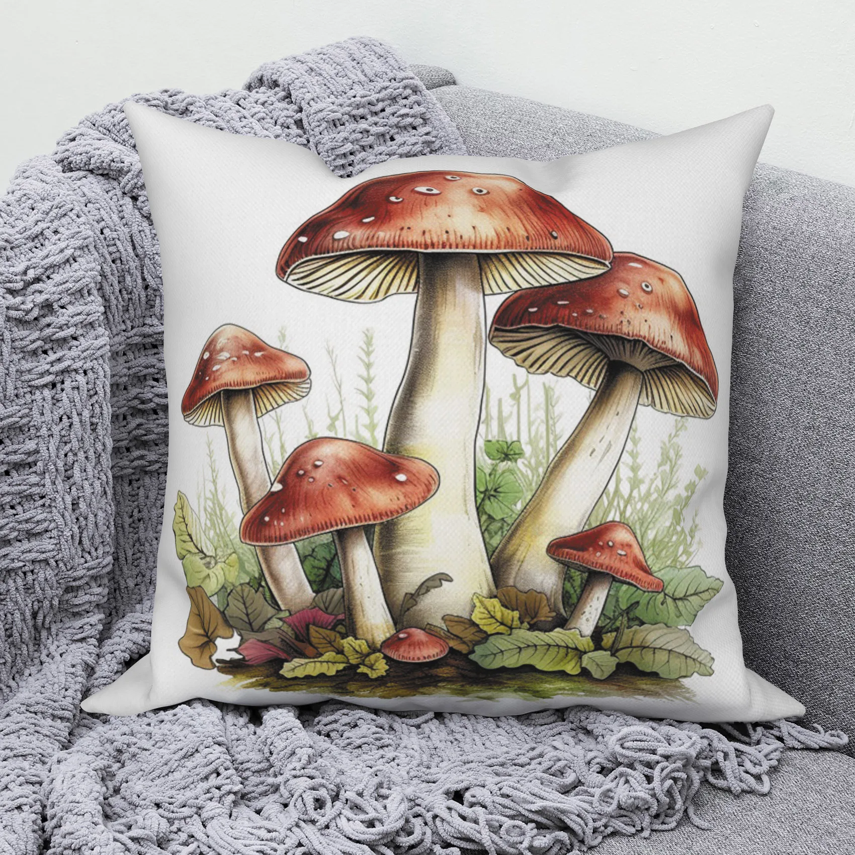 Mushroom Green Plant Throw Pillow Cover Decor Aesthetics Morden Couch Square Pillowcase for Bedroom Living Room Pillows Case