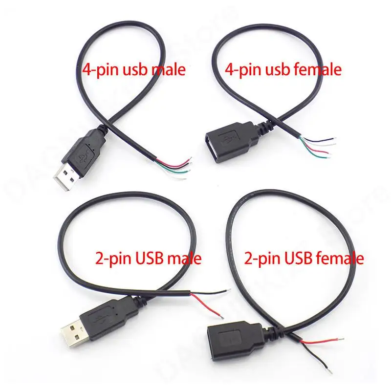 30cm 2 Pin 4 core USB 2.0 A type male Female Connector Jack Power repair charging deta Cable Cord Extension wire 5V Adapter V27