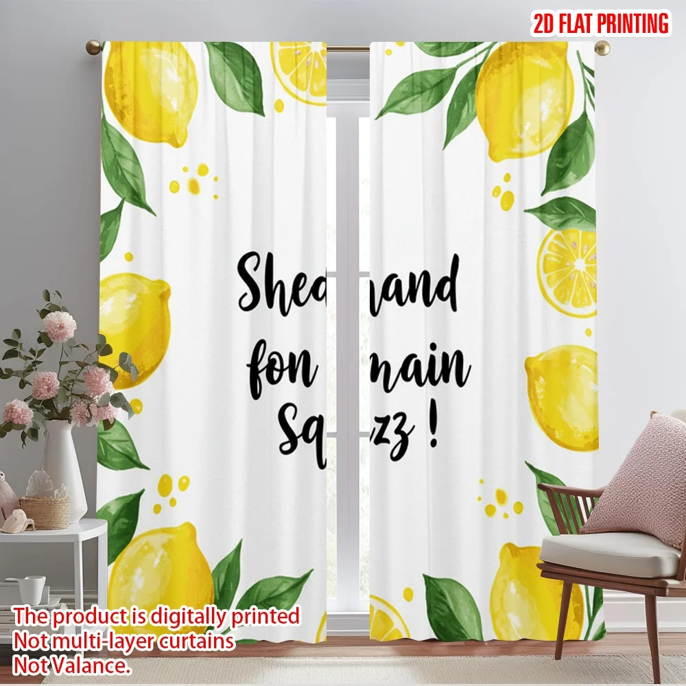 

2pcs 2D flat printing Curtain Lemon Squeeze Polyester Fabric Without Electricity Holiday Decorations Use for Outdoor Holiday