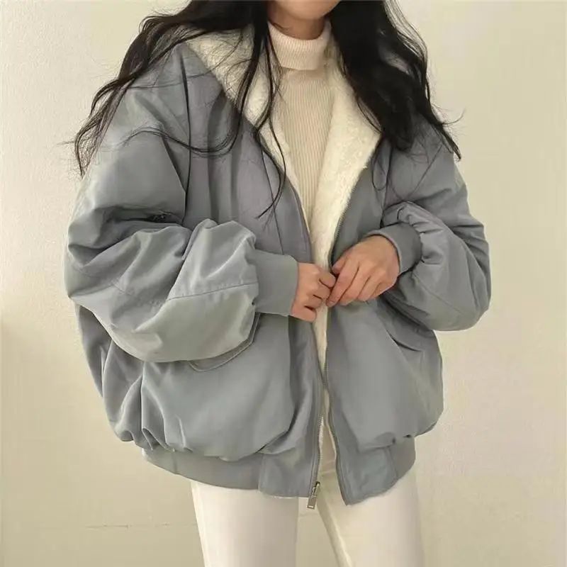 여성용 따뜻한 플리스 재킷, 두꺼운 파카, 지퍼 후드 재킷, 긴팔, 양면 착용, 겨울 의류, 신상