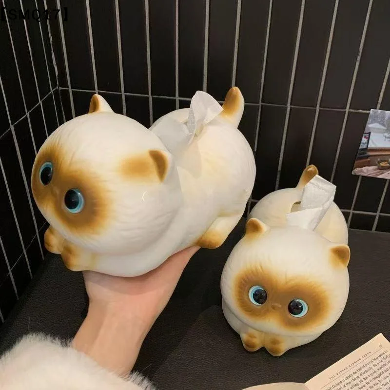 Cartoon Cat Tissue Box, Living Room Desktop Ceramic Paper Box, Household High-end Ornament Creative Napkin Paper Box New【SMQ】