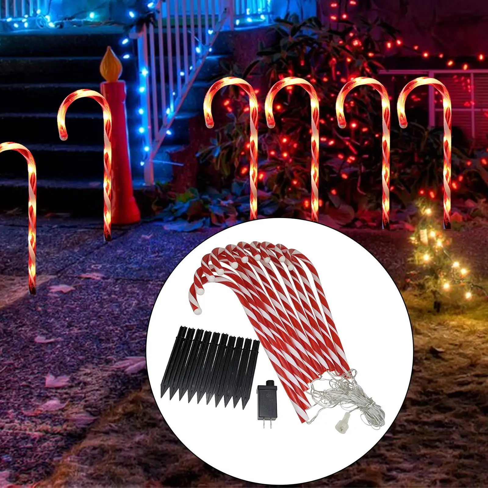 Christmas Candy Cane Lights Yard Xmas Lawn Creative Decor Party Stake Lights