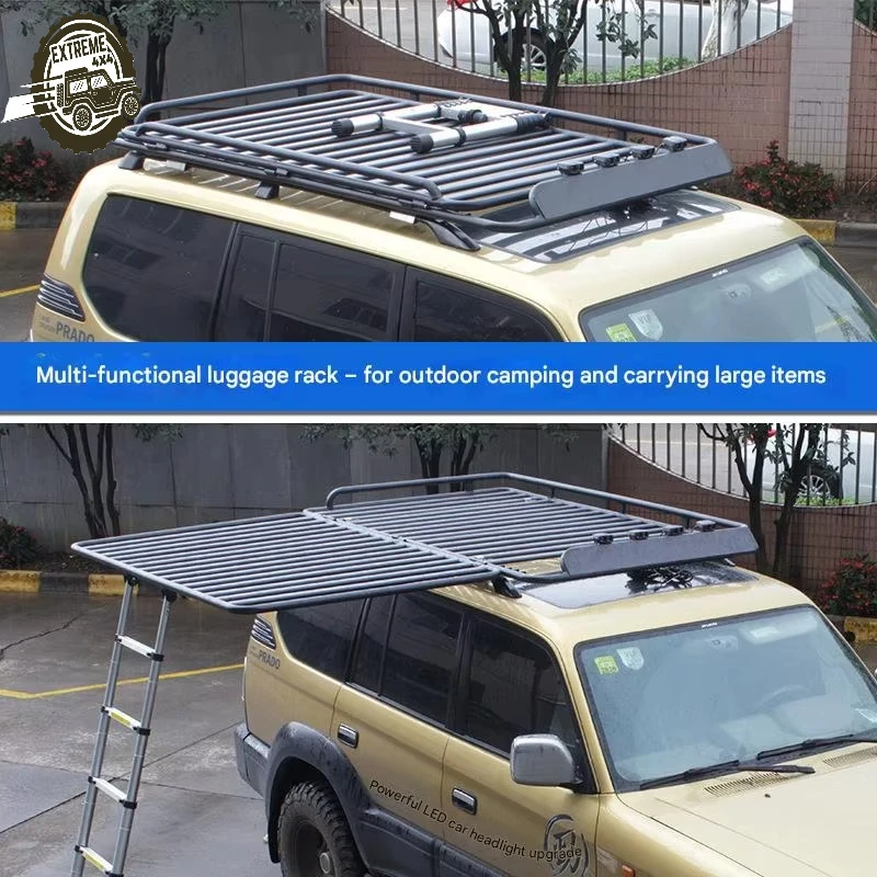 

High Quality Foldable Aluminum Alloy Roof Rack/Luggage Carrier for Off-road SUVs 300kg Load Capacity Fits Outdoor Spotlights