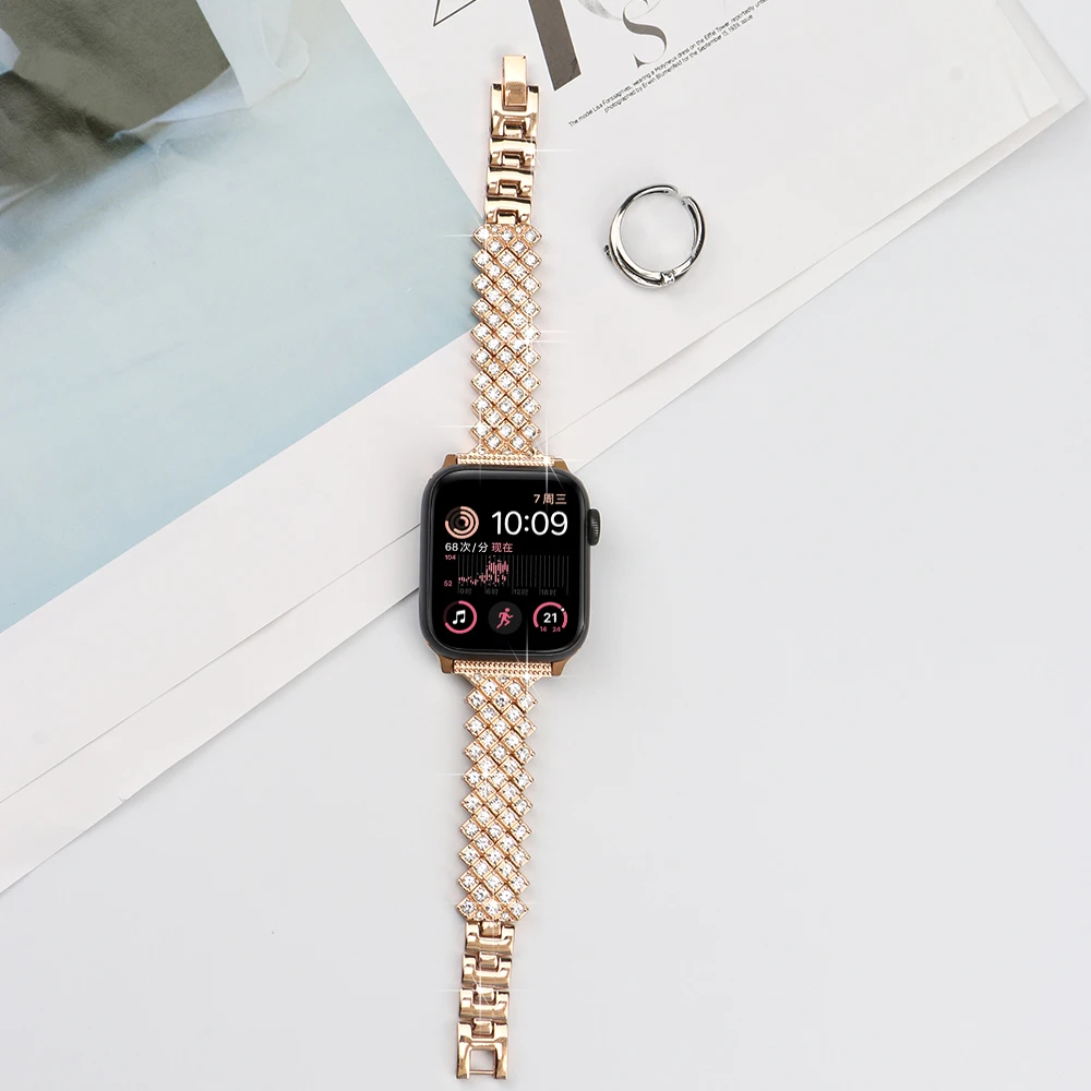 Correa de cristal brillante para iWatch, pulsera Compatible con Apple Watch Series Ultra 8 7 SE 6 5 4 3 2 1, 49mm 45mm 38mm