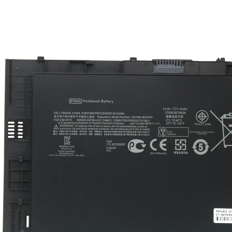 

Аккумулятор для ноутбука ​ HSTNN-IB3Z HSTNN-DB3Z HSTNN-I10C BT04XL BA06XL для EliteBook Folio 9470 9470M 9480M серии 14,8 В/52 Втч