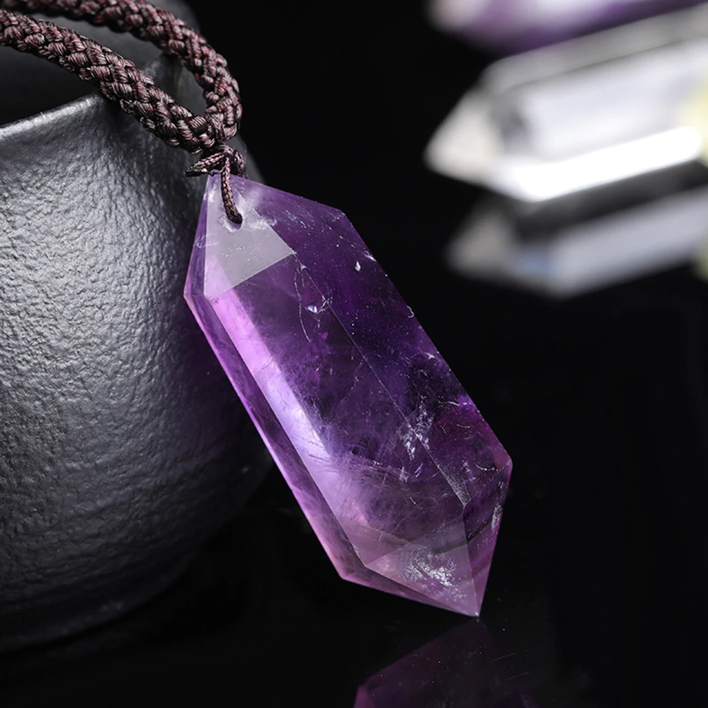 1PCS Natural Crystal Quartz Double Point Pendant Crystal Column Men and Women Pendant Aura Energy Healing Stone Necklace Gift