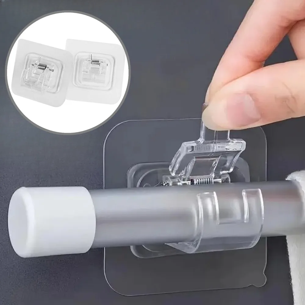 2PC Self-Adhesive Curtain Hooks No Drill Curtain Rod Brackets Stick On Curtain Rail & Pole Brackets Easy Install Adhesive Holder