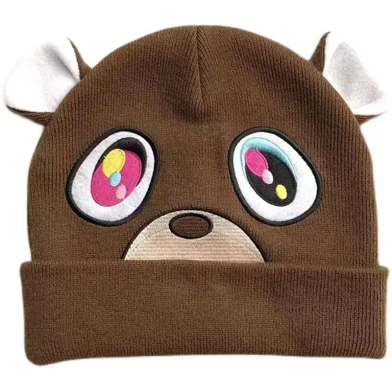 Korean Ins Tide Brand Bear Knitted Wool Hat Warm in Autumn and Spring Brown Dropout Bear Cold Beanie Hat