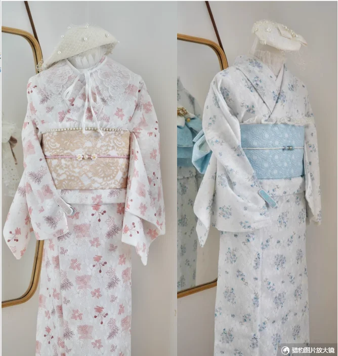 Japanese Formal Kimono Women Lace Small Pattern Kimono Yukata Novel Evening Gown