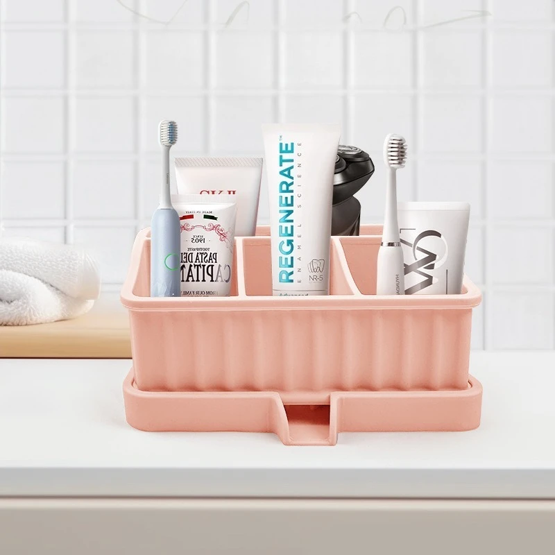 Silicone Toothbrush and Toothpaste Storage Box Bathroom Shelf Multifunctional Vanity Set with Anti-slip Beauty Product Organizer