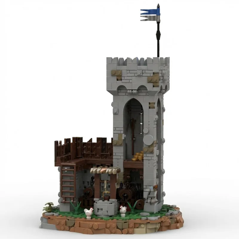 MOC Mittelalterliche Ruine Steinwachturm mit Holzpalisade Außenposten Festung Blockmodell