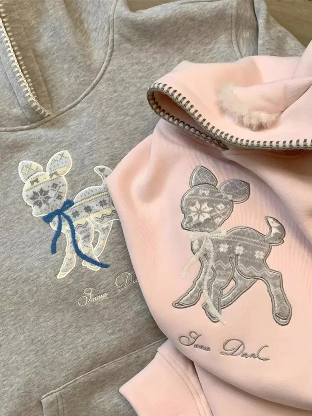 

Корейская толстовка с капюшоном и вышивкой в виде мультяшного оленя, женская, осенне-зимняя, свободного кроя, стройнящая, в студенческом стиле