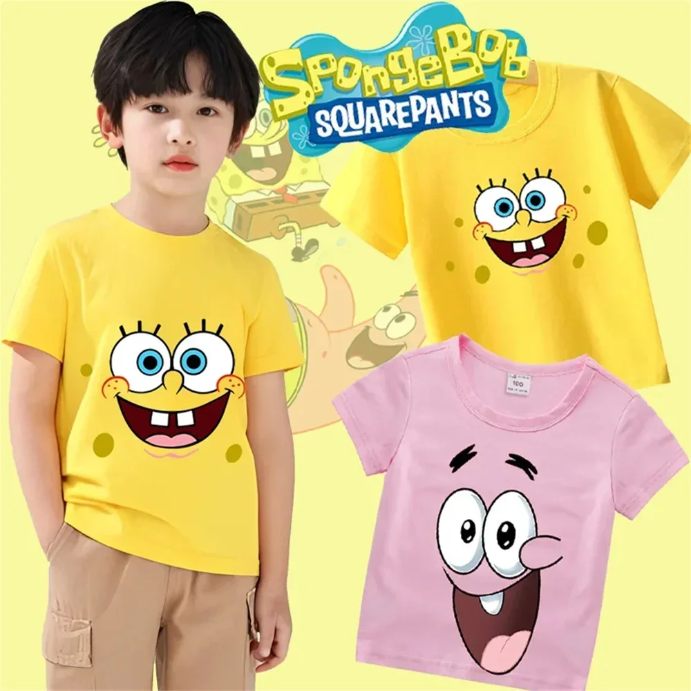 SpongeBobs SquarePants Children Clothing Anime Summer Short Sleeve Cute Patrick Star Clothes Anime T-shirt Cartoon Kids Tops