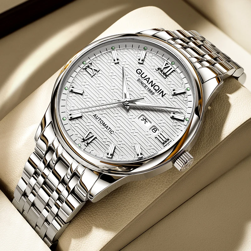 Мужские часы GUANQIN, роскошные автоматические механические часы из нержавеющей стали с двойным календарем, водонепроницаемые часы для бизнеса и отдыха для мужчин Мужские часы GUANQIN, роскошные автоматические механические часы из нержавеющей стали с двойным календарем, водонепроницаемые часы для бизнеса и отдыха для мужчин