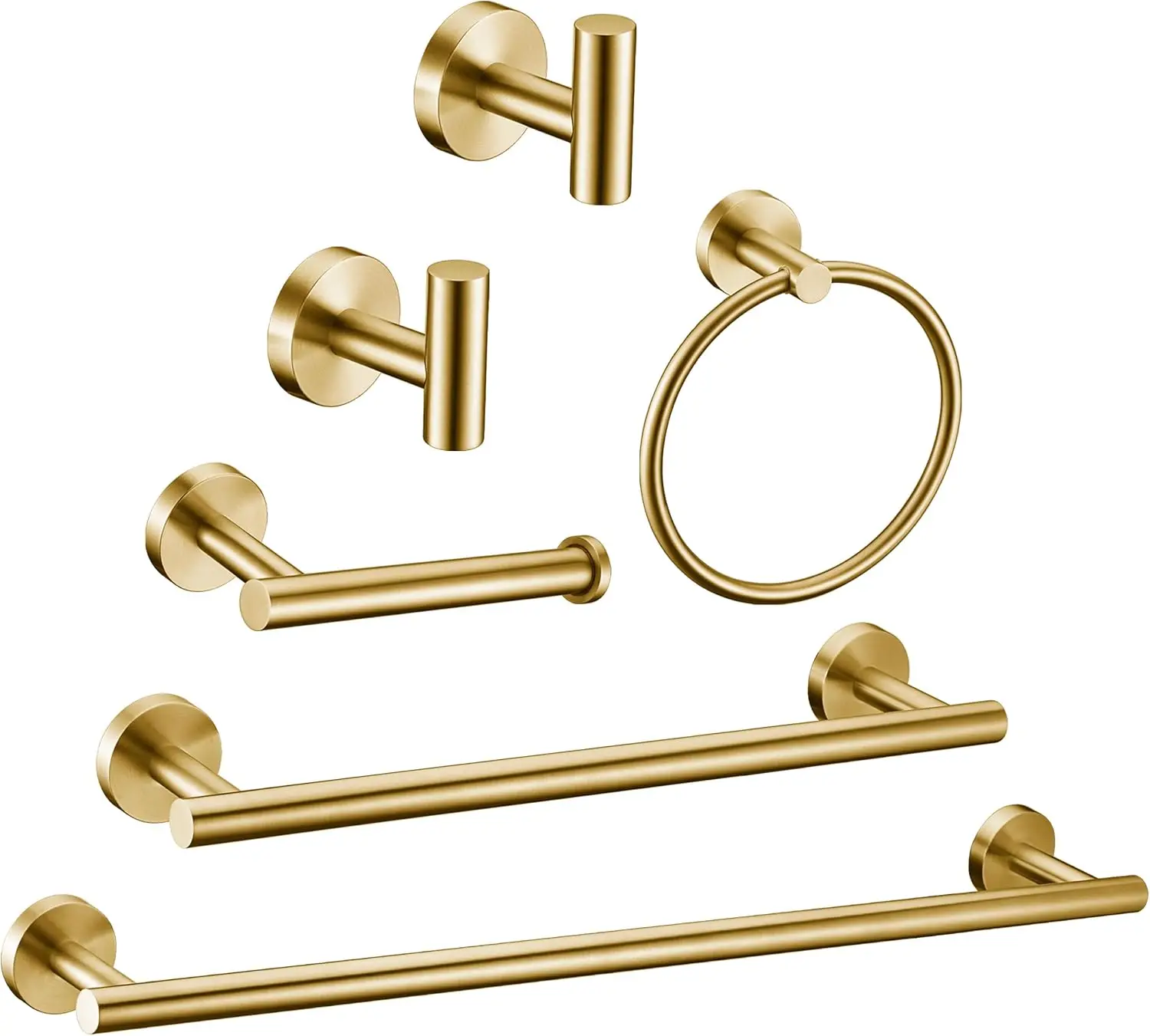 

Набор для ванной комнаты из 6 предметов из матового золота: вешалки для полотенец, кольцо, держатель и крючки, настенный монтаж из нержавеющей стали