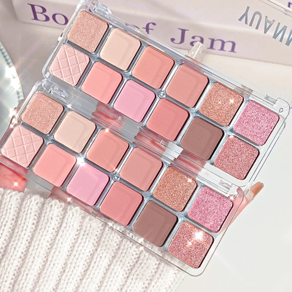 12-farbige glitzernde Lidschattenpalette – Perlglanz und Glitzer für Bühnenauftritte, Hervorhebung in Braun/Koralle/Rosa/Lila