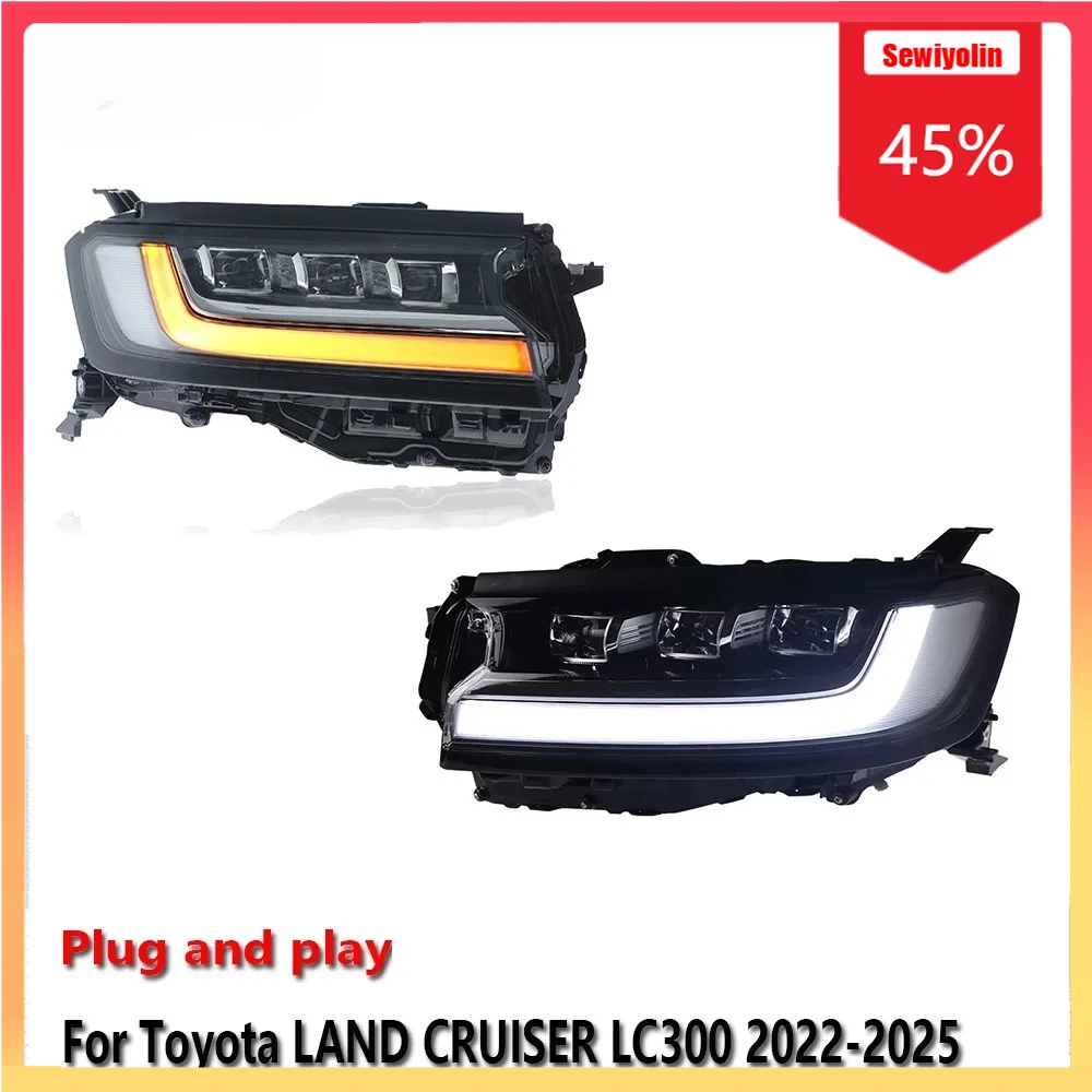 

Автомобильные светодиодные фары, автомобильные детали для Toyota LAND CRUISER LC300 2022-2025, противотуманные фары DRL, стоп-сигнал поворота, Plug and Play