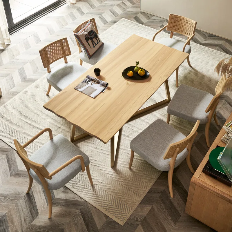 

Nordic simple wrought iron dining table, modern creative rectangular dining table retro log table