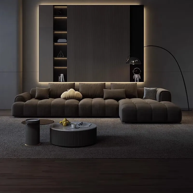 

Cream wind minimalist fabric sofa anti-cat paw cloth puff sofa living room corner combination