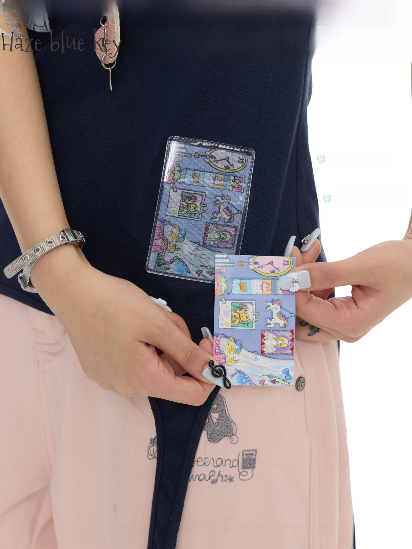 Summer Fog Blue Key Bead Women's Vest Layering Sense Shoulder Strap Cotton Blend round Neck Casual Fashion Betweenand