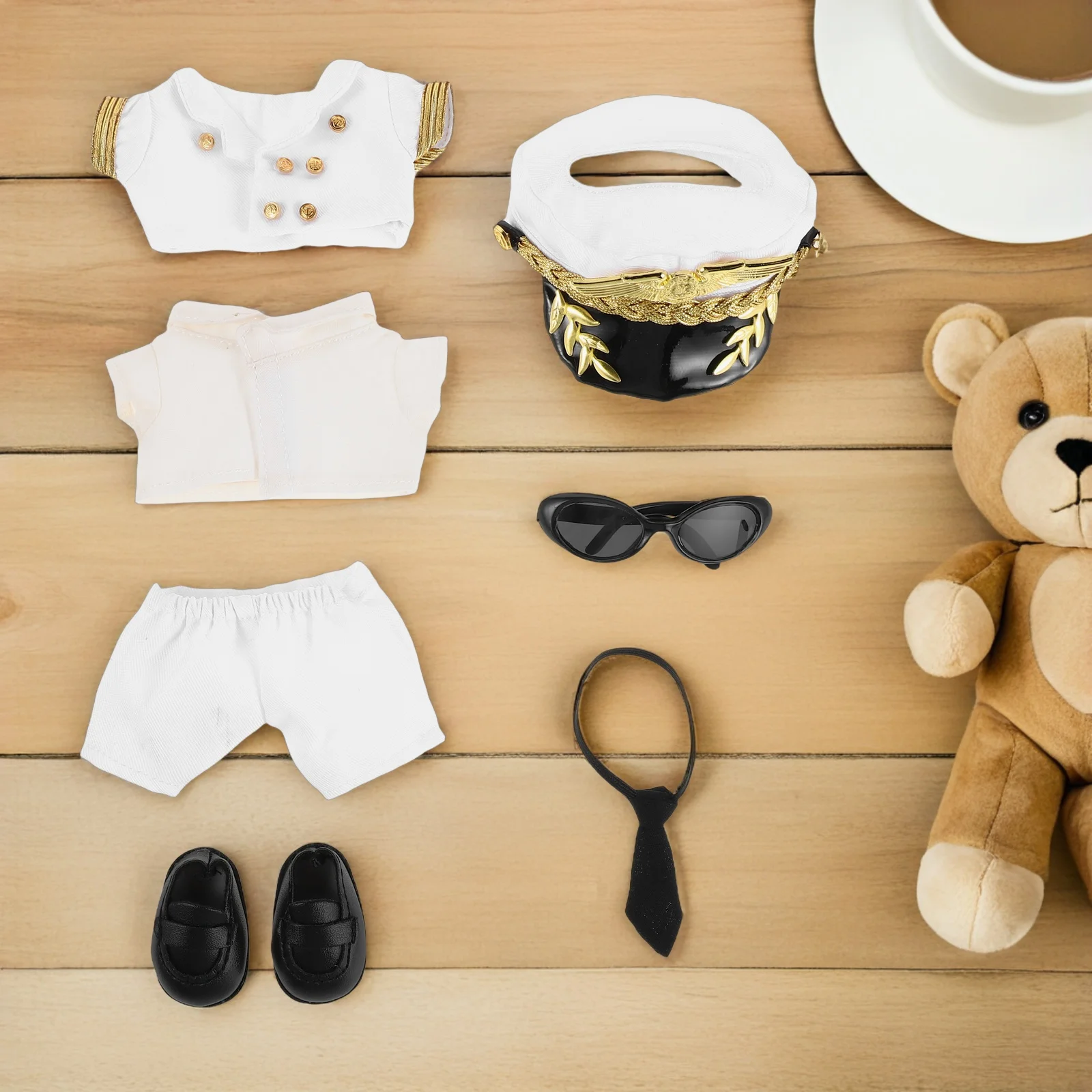 1 set di costumi da pilota, outfit da capitano per animali di peluche, accessori di ricambio riutilizzabili per la collezione di giochi di ruolo
