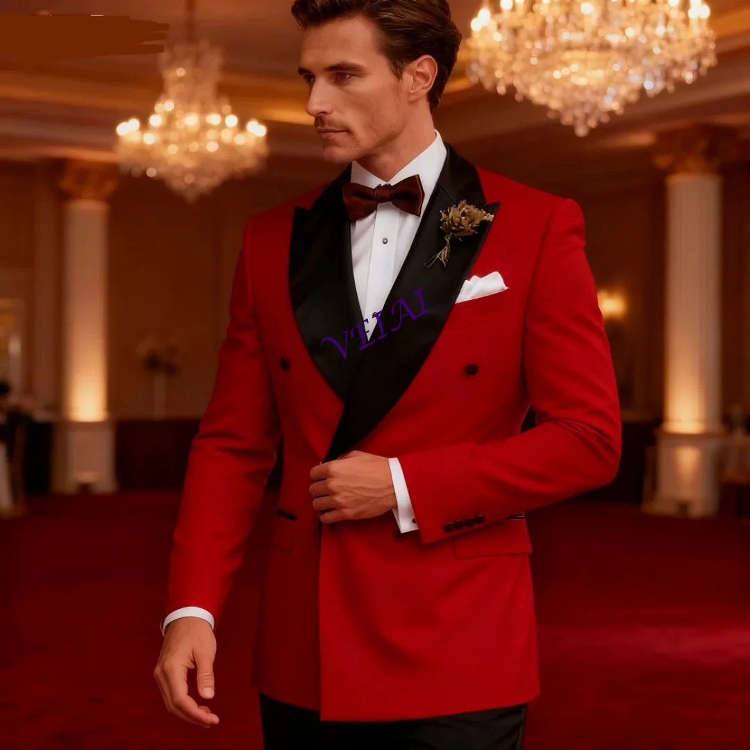 

CustomizedAnnieBritney Men's Wedding Smoking Suit Double Breasted Blazer with Pants Fitted Solid Color 2-Piece Tuxedo for Men