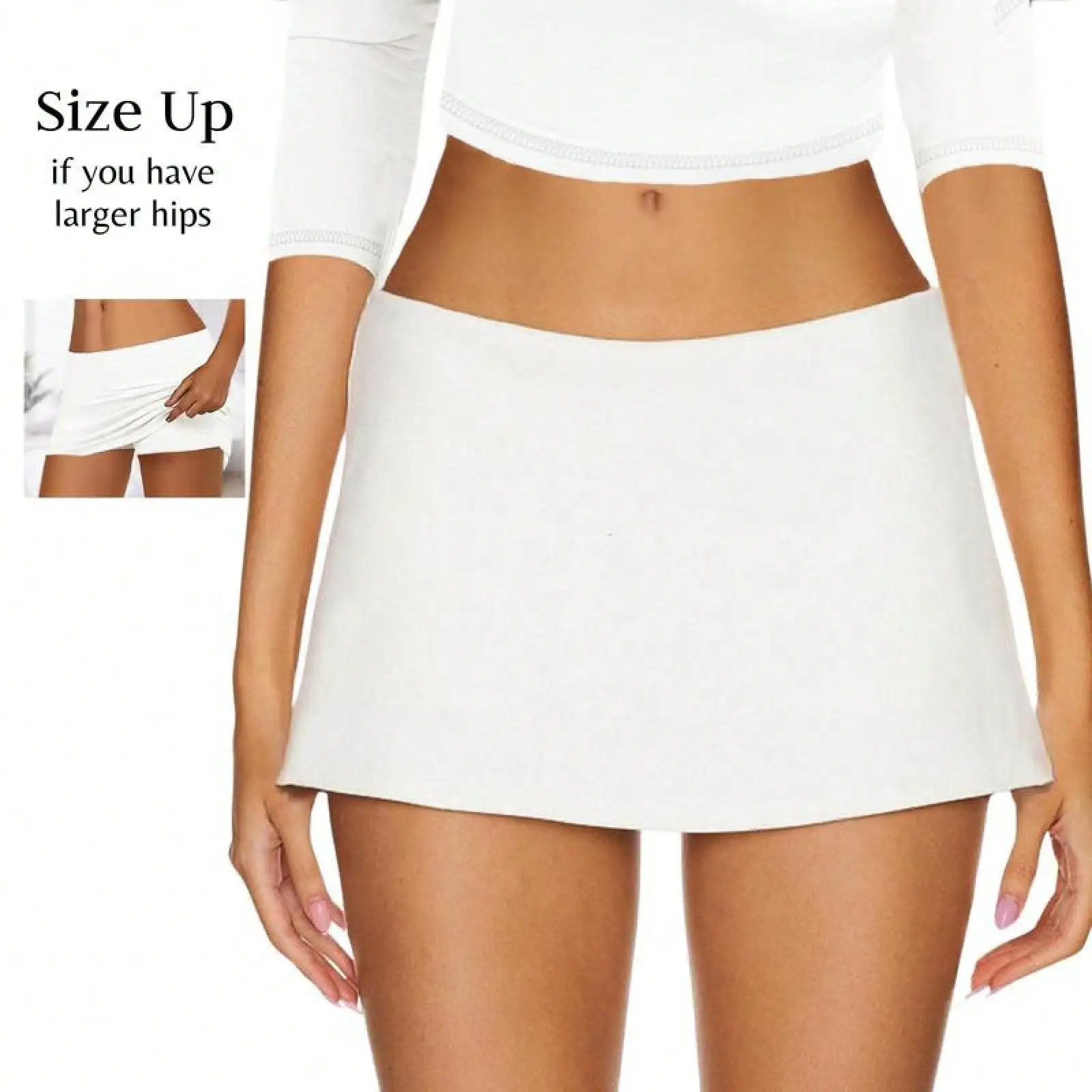 

Women's Low Waist Stretch Micro Skort with Built-in Shorts, Pure White Summer Skirt