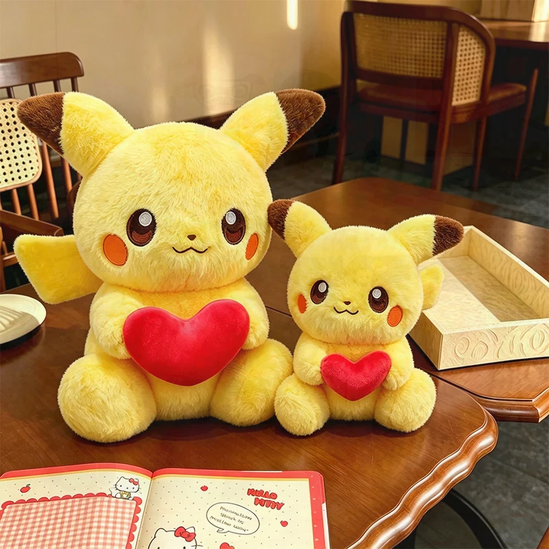 Hot New Pokemon Pikachu Sitting Hug Heart Plush Stuffed Animal Soft Toy Doll Cute Kawaii Pillow Claw Machine Kids Birthday Gifts