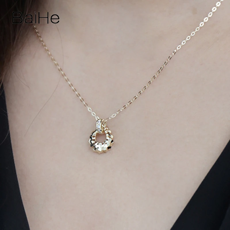 BAIHE Solid 14K Yellow Gold H/SI Natural Diamond Necklace Women Men Anniversary Fine Jewelry Making Collier diamants Halskette