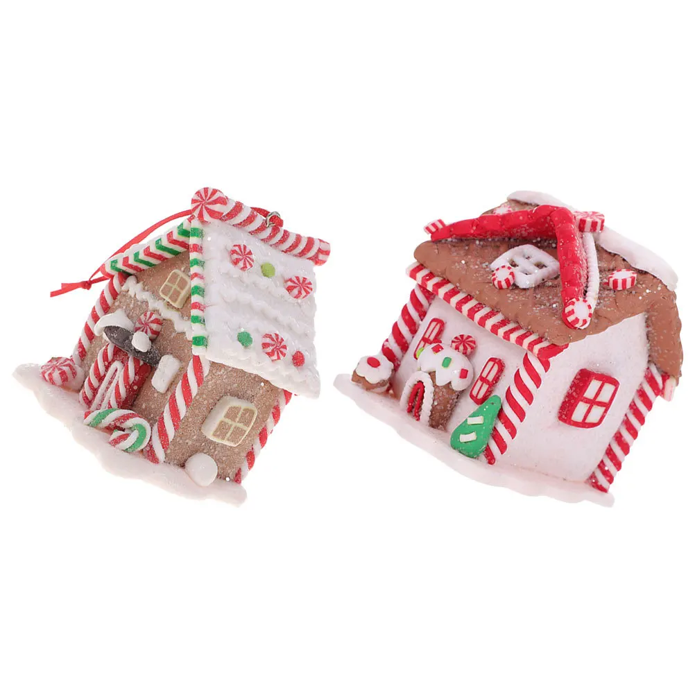

2Pcs Gingerbread House Christmas Decorations Lightweight PVC Ornaments with Pearl Finish for Tree Window Fireplace Hanging