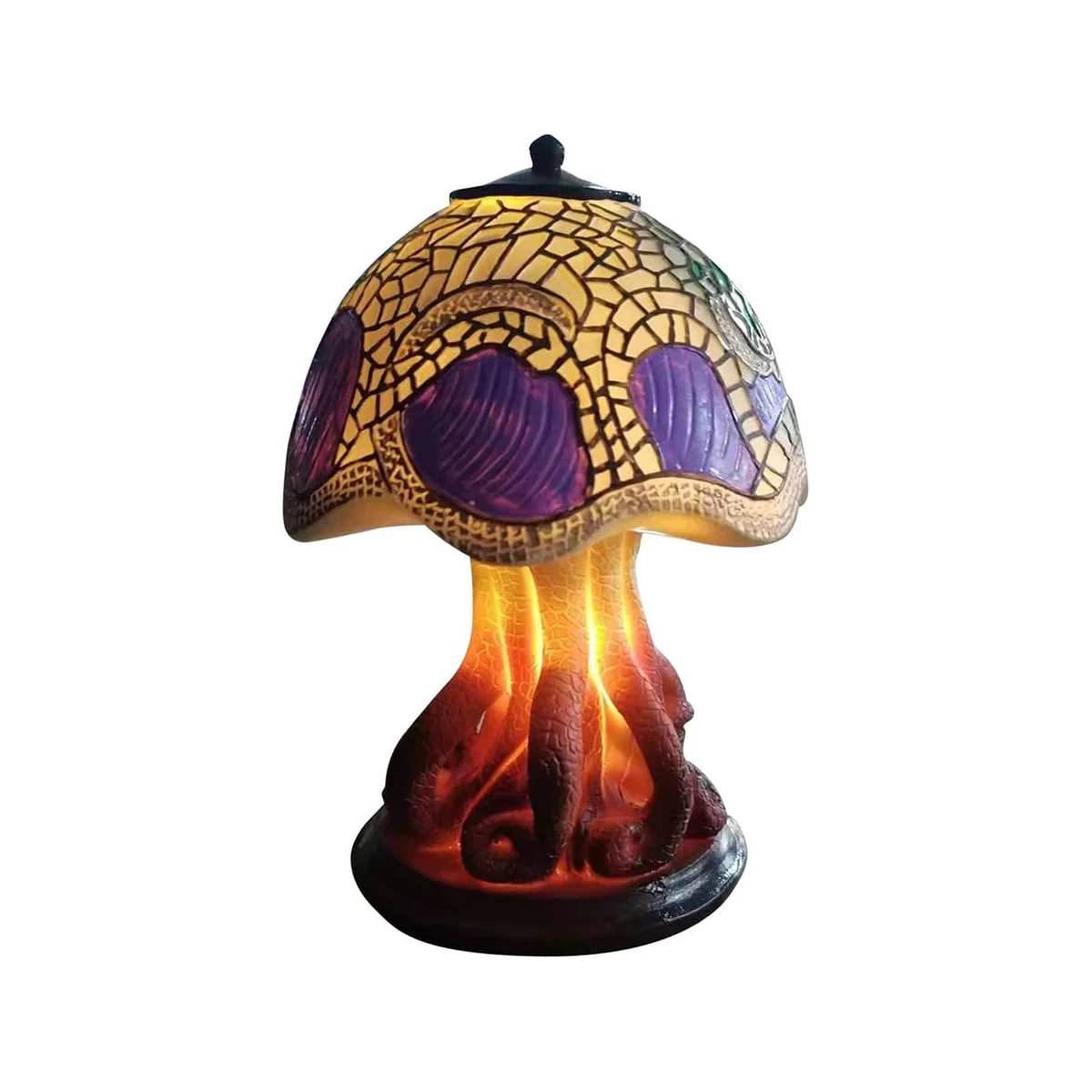 

Creative Stained Glass Mushroom Table Lamp Vintage Animal Plant Series Shaped Resin Bedroom Decora Household,A