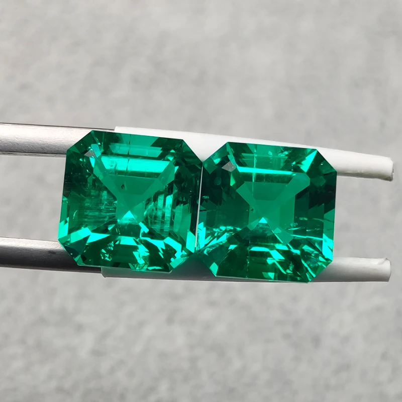 Lab Grown Colombia Emerald Asscher Cut Green Color Charm Beads for Diy Jewelry Rings Making Material Selectable AGL Certificate