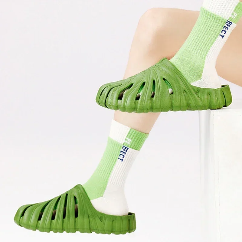 Male Slipper Platform Cloud Monstera Funny Leaf Home Soft Slides Sandals Outdoor Summer Ladies House Shoe Flat Men Female Beach image 5