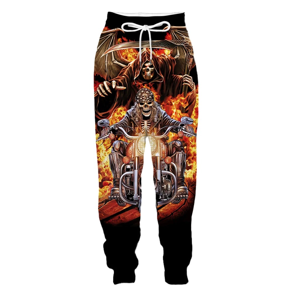 

New 3D Print Causal Fire Burning Skull Motorcycle Clothing Fashion Men Women Pants Plus Size S-7XL