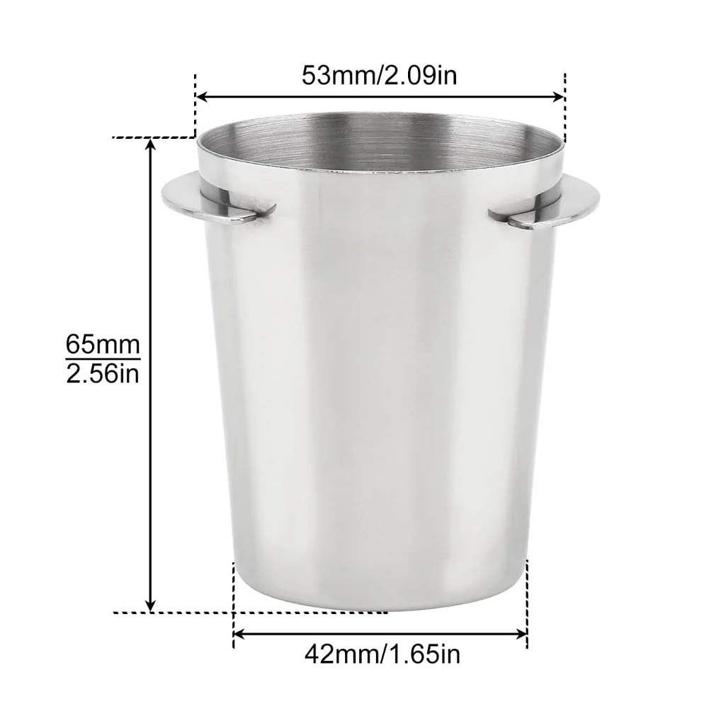 Precision-Fit 53mm Stainless Steel Dosing Cup to Improve Ground Coffee Consistency and Reduce Waste During Espresso Prep