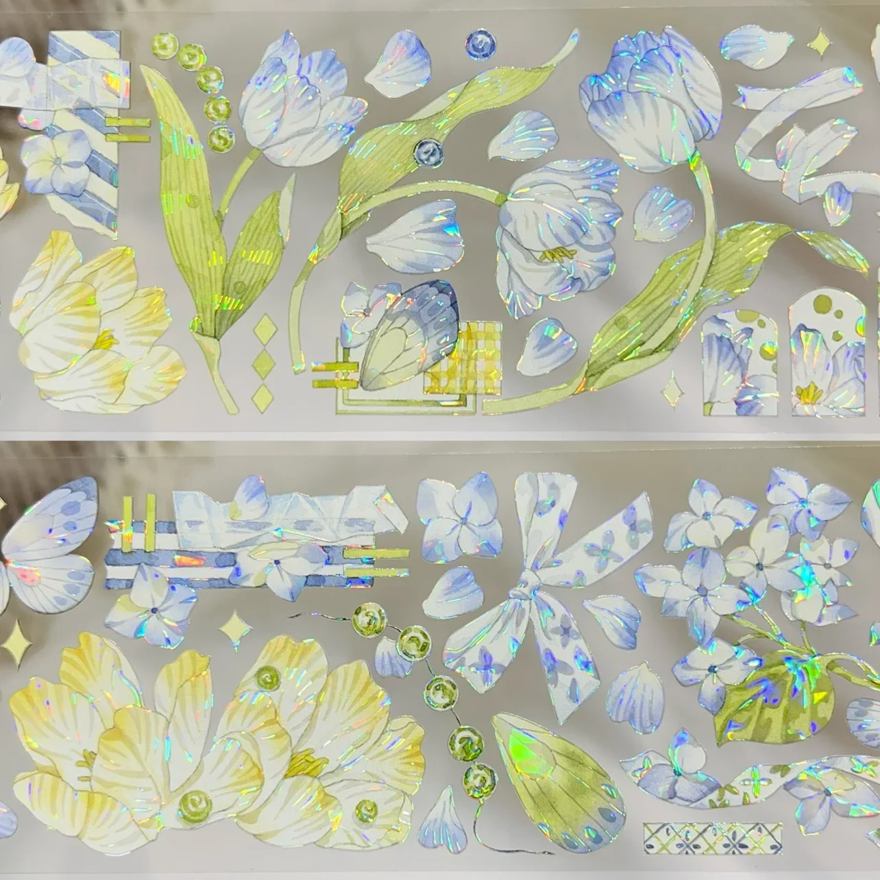 Stock clear  Butterfly Blue Floral Shell Shiny PET WashiTape