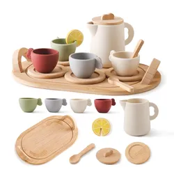 Baby Wooden Montessori Toys Playing House Afternoon Tea Set Model Puzzle Toys For Baby Birthday Toy Numbers Blocks Learning Toy